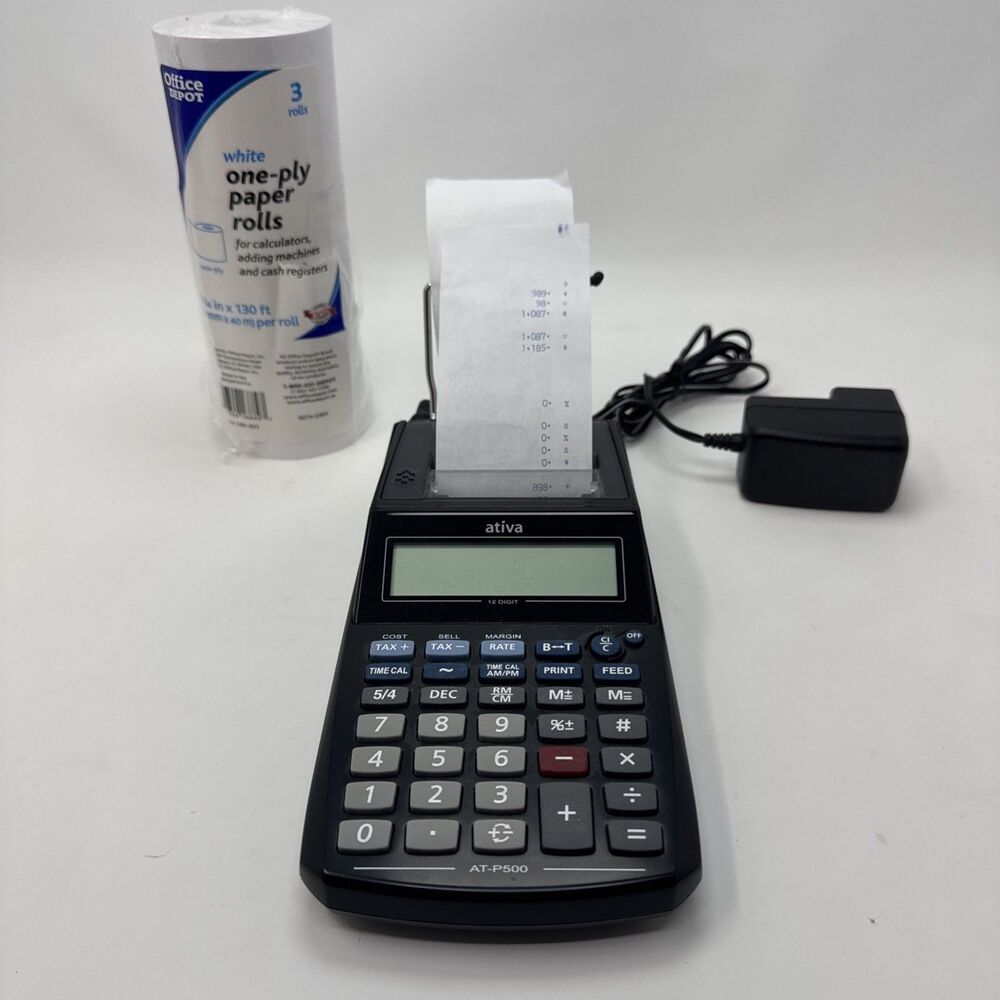 Ativa AT-P500 Handheld or Desktop Printing Calculator With 3 Rolls Of Paper